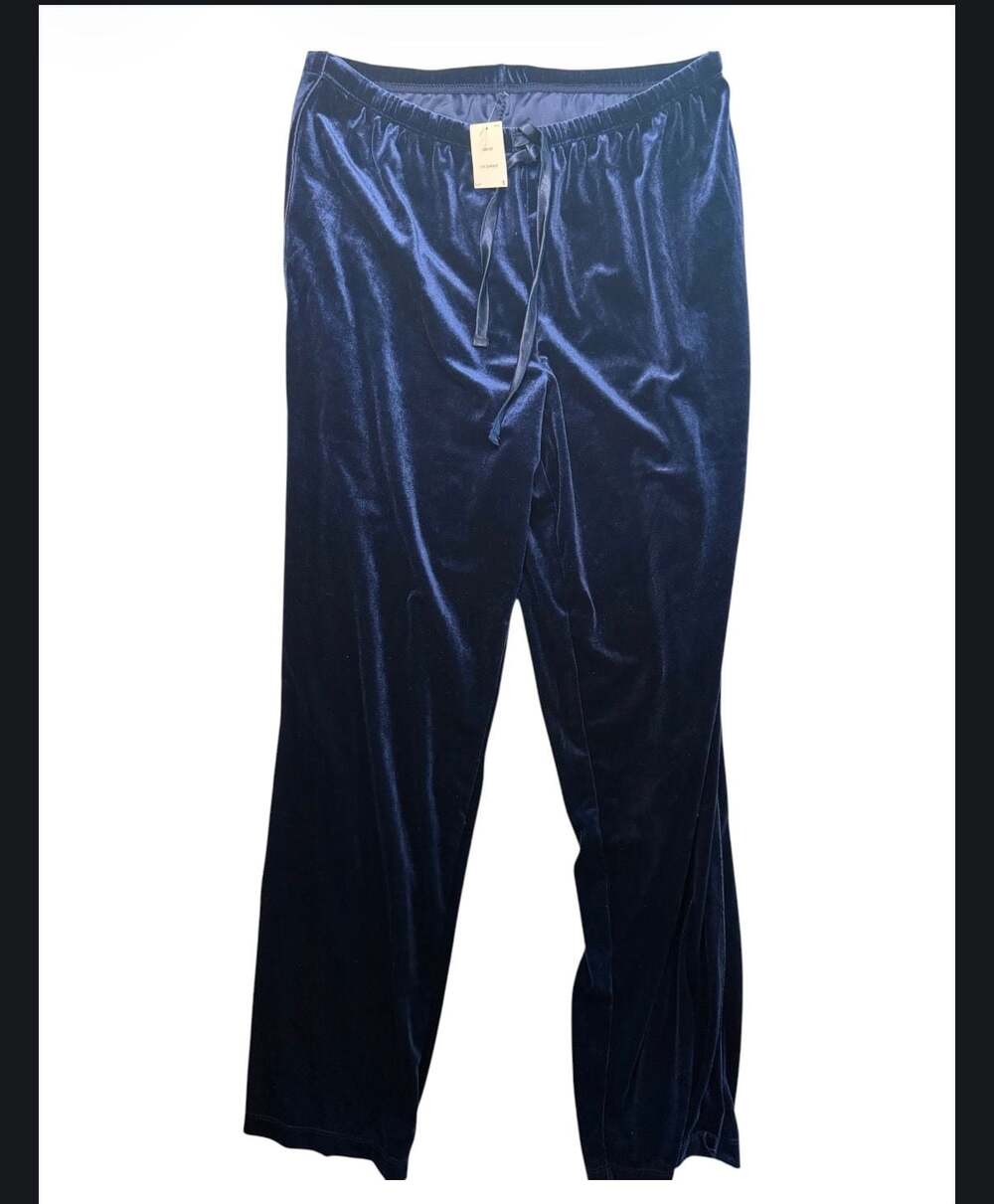 Lauren Ralph Lauren Navy Blue Velvet Long Sleeve Notch Collar Pajama Set Size S - Picture 2 of 4